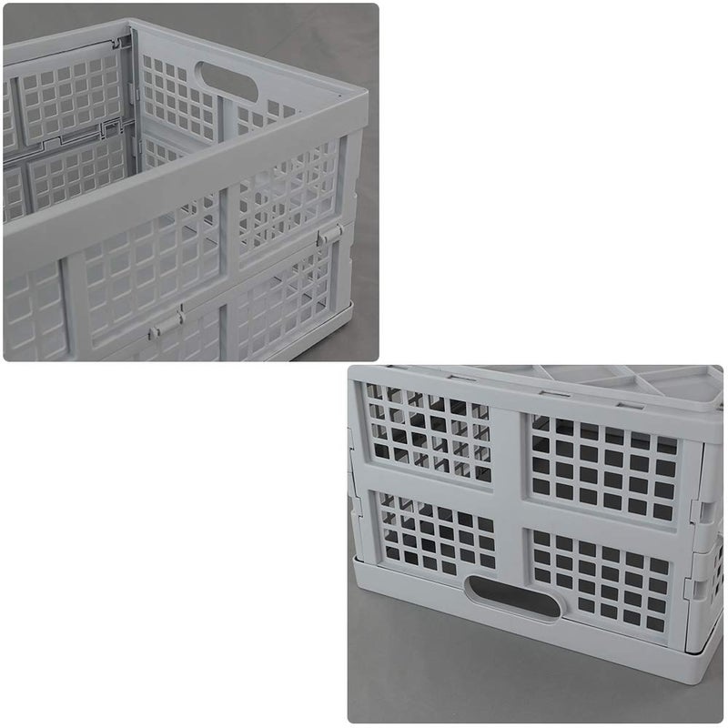 Hespama Hespapa 35 Quart Folding Crates, Plastic Collapsible Storage Container Milk Crate Baskets(Grey, 2 Pack) - Image 4